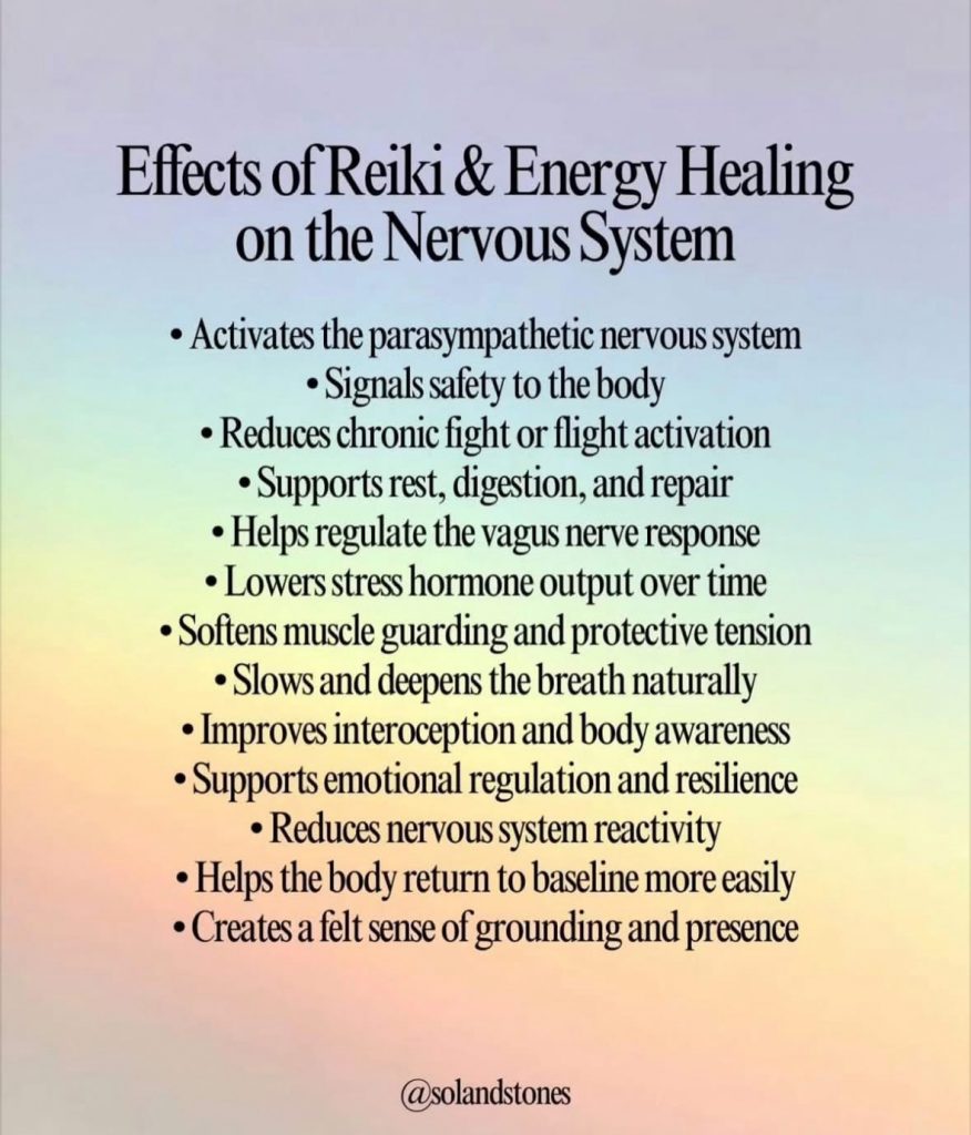 Effects of Reiki & Energy Healing on the Nervous System: a list of benefits including reduced stress and improved regulation